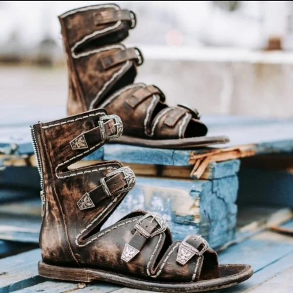 FreeBird CLEOPATRA Distressed Brown Sandals in size 8 - Picture 3 of 16